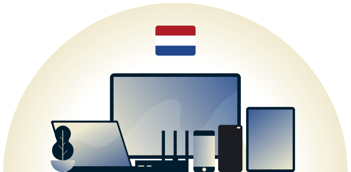 VPN suojaa eri laitteita Alankomaissa.